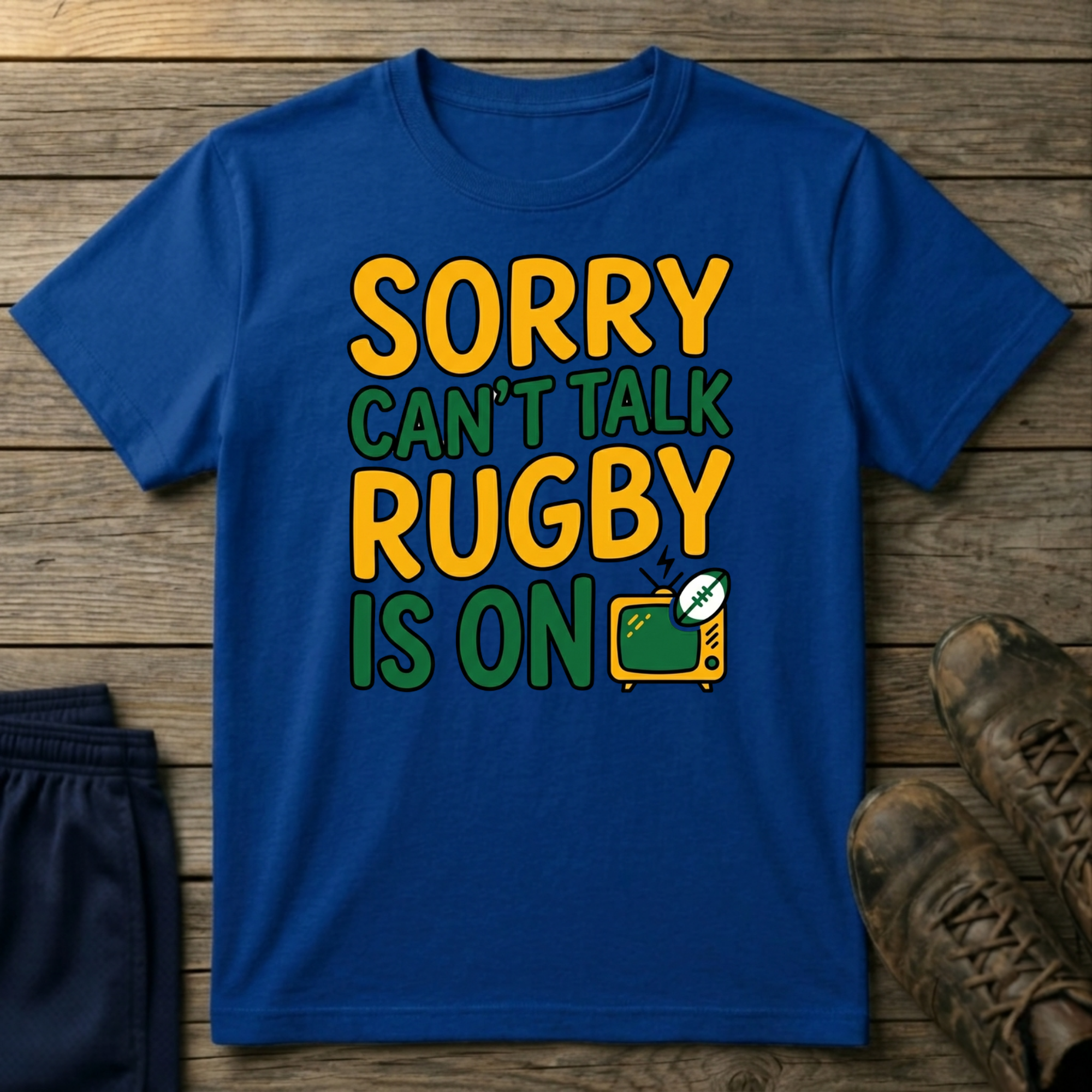 Can't Talk rugby is on T-Shirt