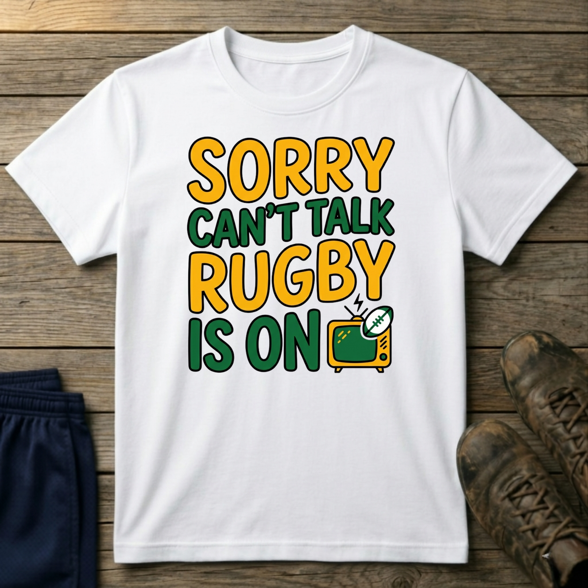 Can't Talk rugby is on T-Shirt