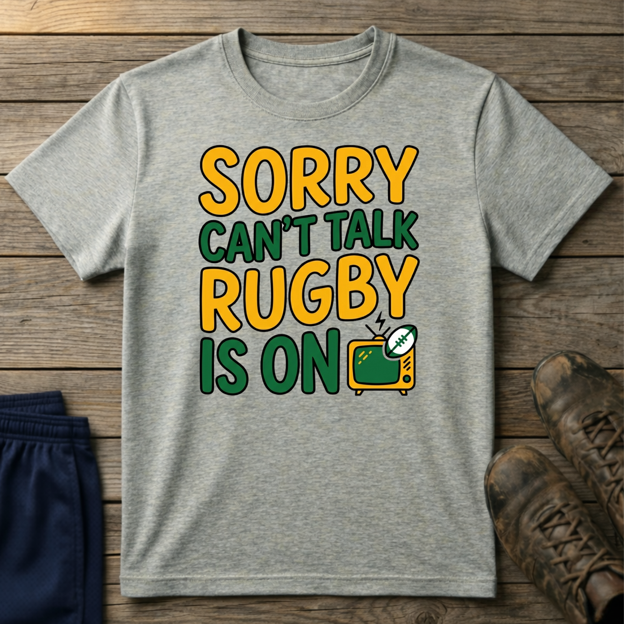 Can't Talk rugby is on T-Shirt